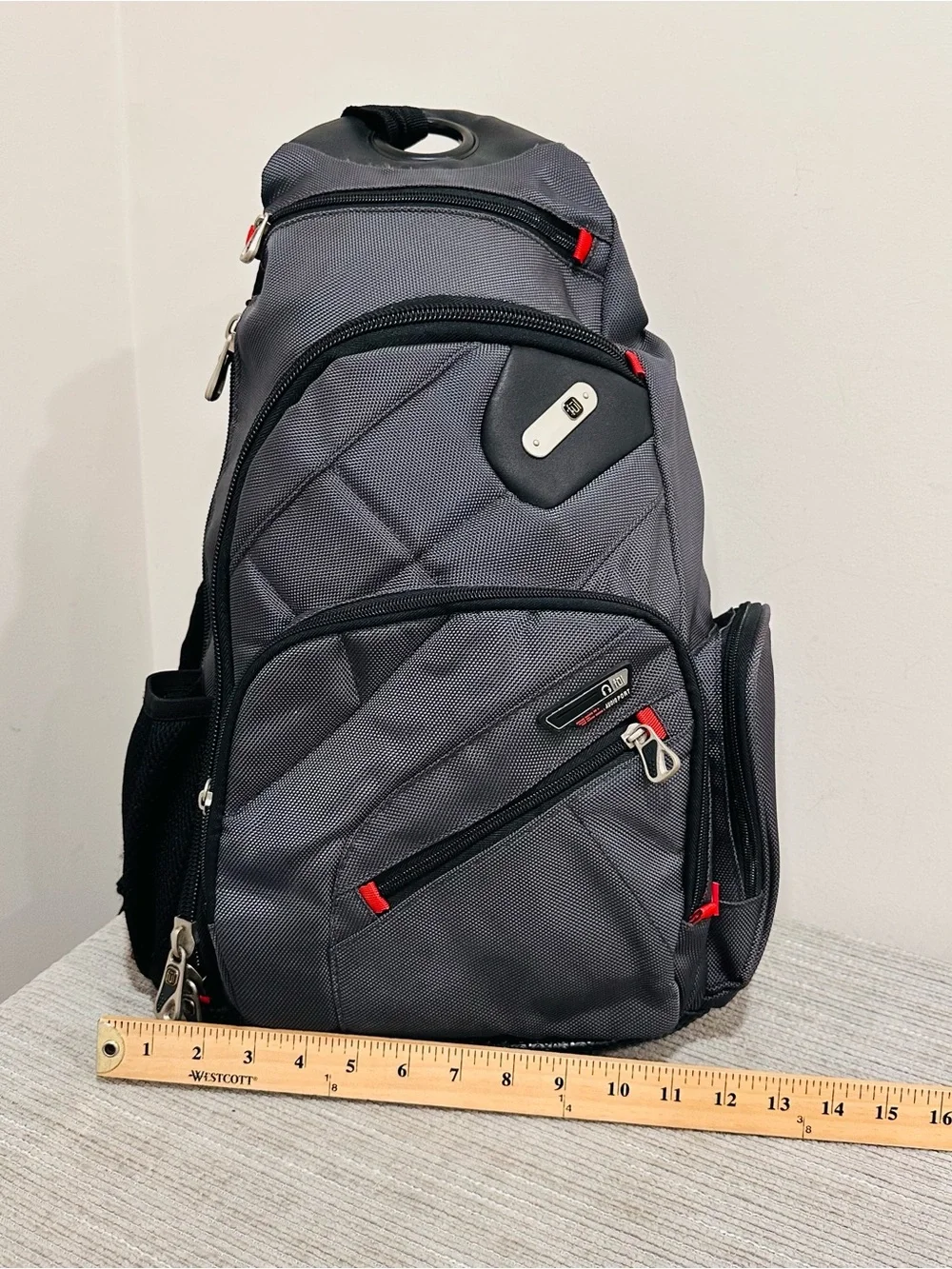 Ful Multi‑Pocket Travel Backpack Gray Red Accents Secure Zippers Travel School